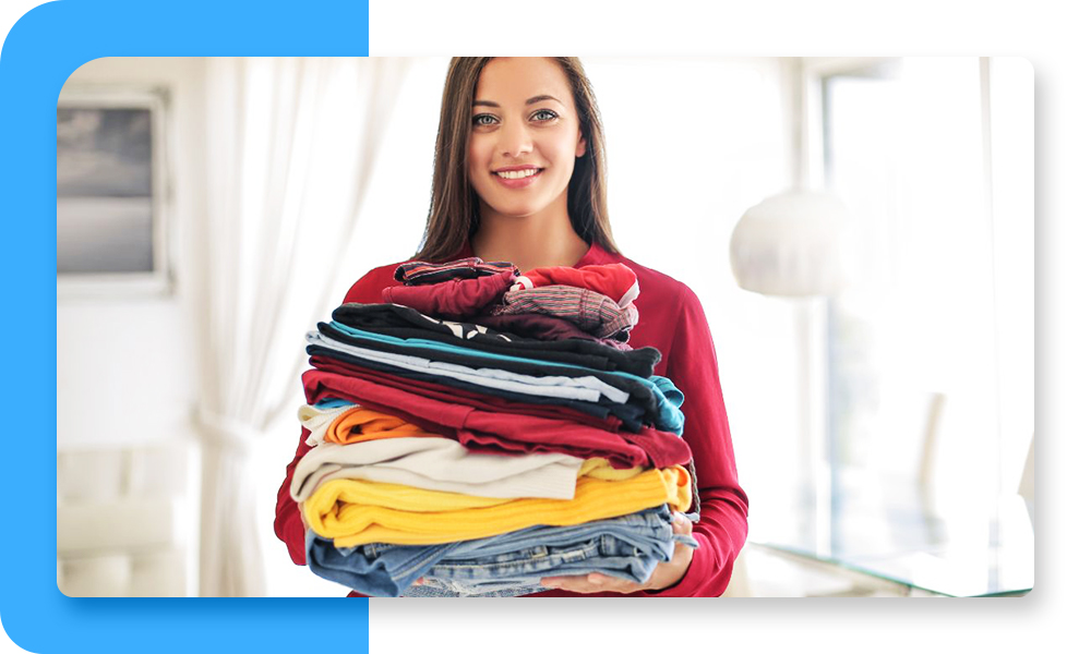 woman with folded laundry